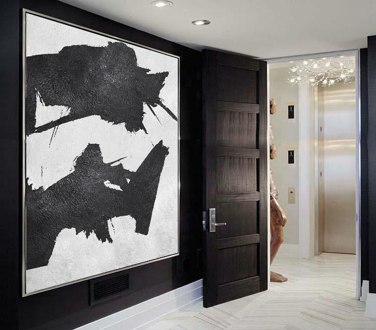 Extra Large Abstract Painting On Canvas,Oversized Minimal Black And White Painting - Large Abstract Wall Art